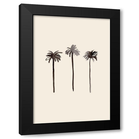 Palm Trees Ink Black Modern Wood Framed Art Print with Double Matting by Artographie Studio