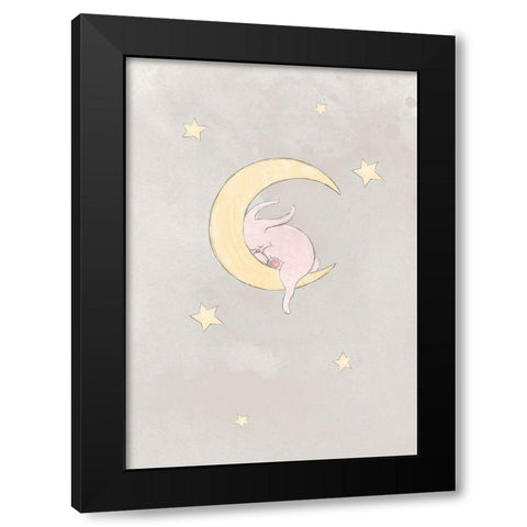 The Rabbit and The Moon Black Modern Wood Framed Art Print by Artographie Studio