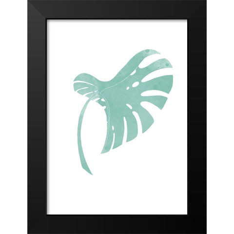 Monstera Leaf Teal Black Modern Wood Framed Art Print by Artographie Studio