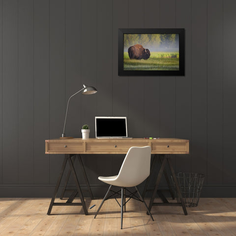 Bison in Morning Light Black Modern Wood Framed Art Print by Biswas, Sandipan