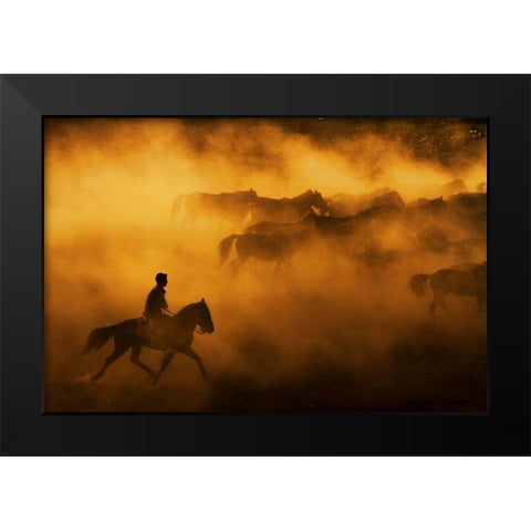Cowboy Black Modern Wood Framed Art Print by Tunc, Feyzullah