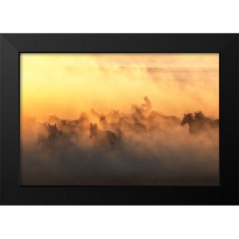 YAplkAp Horses Black Modern Wood Framed Art Print by Sozen, Ozden