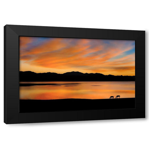 Sayram Dawn Black Modern Wood Framed Art Print with Double Matting by Zhu, Hua