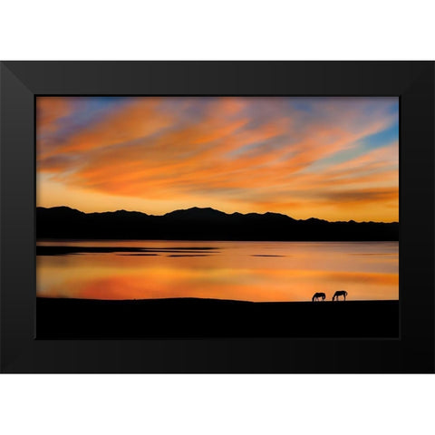 Sayram Dawn Black Modern Wood Framed Art Print by Zhu, Hua