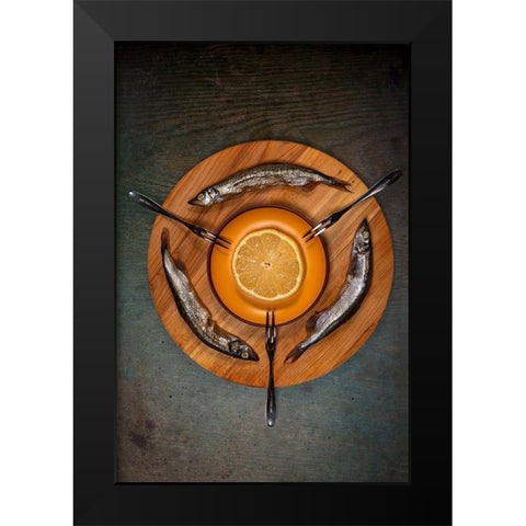 Three fish Black Modern Wood Framed Art Print by Amer, E.