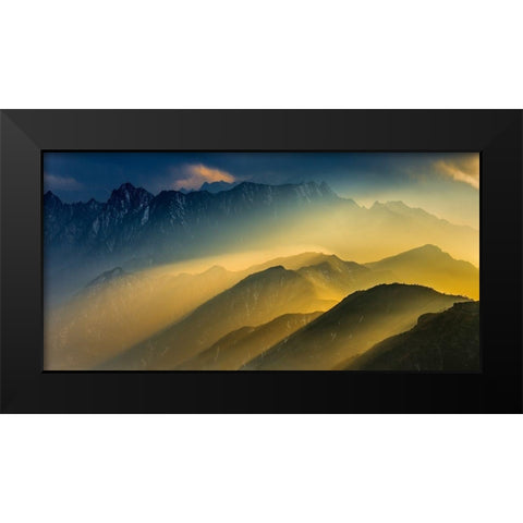 The Cattle back Mountain Sunset Black Modern Wood Framed Art Print by Zhu, Hua