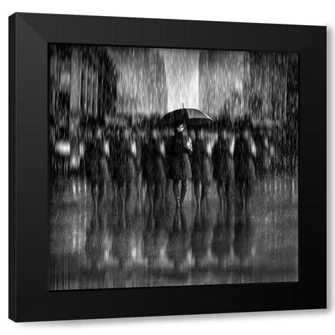 Girls in the Rain Black Modern Wood Framed Art Print by Bunjamin (Abe), Antonyus