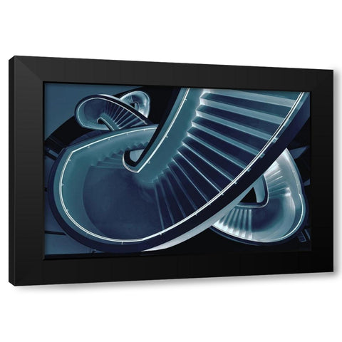 Blue stair Black Modern Wood Framed Art Print with Double Matting by Van Maastricht, Henk