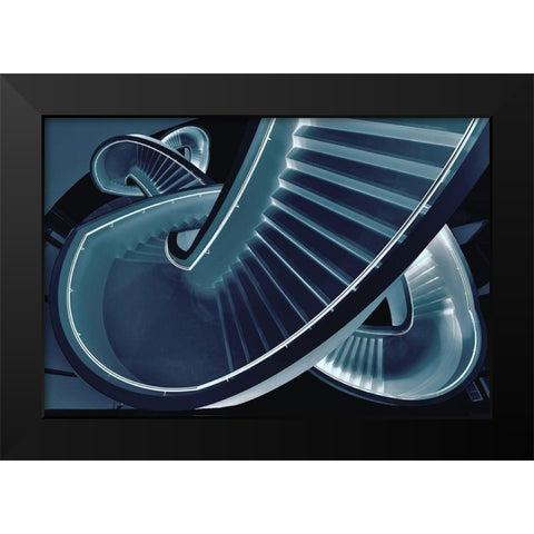 Blue stair Black Modern Wood Framed Art Print by Van Maastricht, Henk