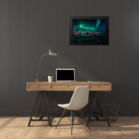 Lofoten Aurora Reflection Black Modern Wood Framed Art Print by De La, Javier
