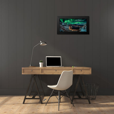 Chasing the Northern Lights Black Modern Wood Framed Art Print by De La, Javier