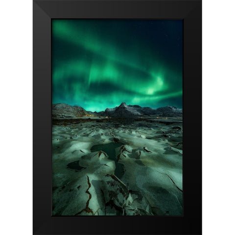 Ice Cracking Black Modern Wood Framed Art Print by De La, Javier