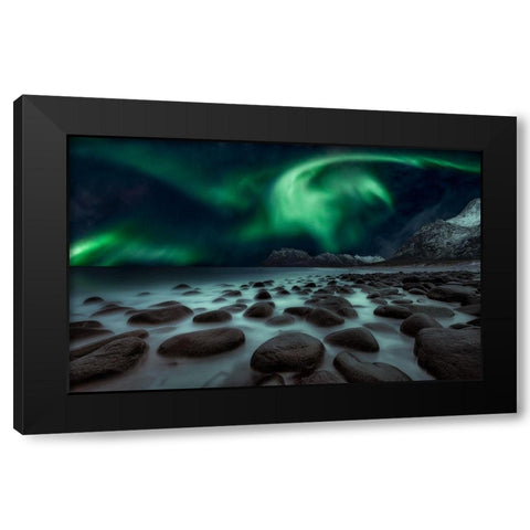 Dragons Fly Black Modern Wood Framed Art Print with Double Matting by De La, Javier