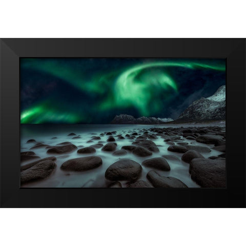 Dragons Fly Black Modern Wood Framed Art Print by De La, Javier