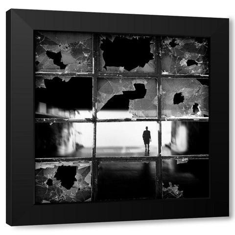 Fractures Black Modern Wood Framed Art Print by Cuder, Darko
