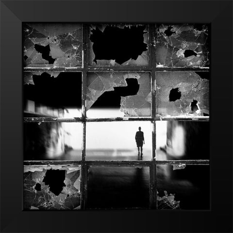 Fractures Black Modern Wood Framed Art Print by Cuder, Darko