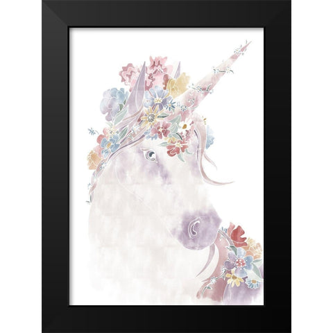 Unicorn Floral Black Modern Wood Framed Art Print by Artographie Studio