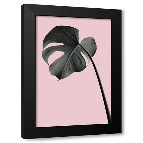 Monstera Pink No 02 Black Modern Wood Framed Art Print with Double Matting by Artographie Studio
