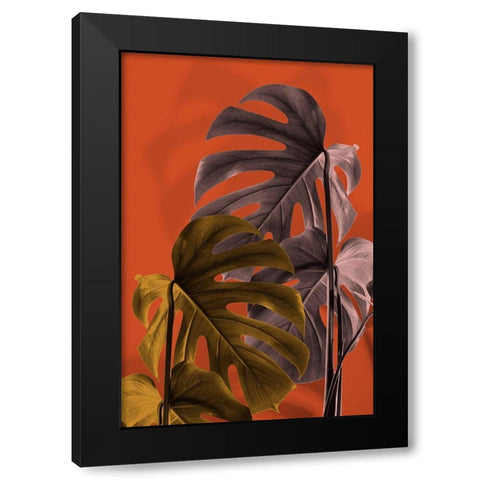 Monstera Orange 02 Black Modern Wood Framed Art Print with Double Matting by Artographie Studio