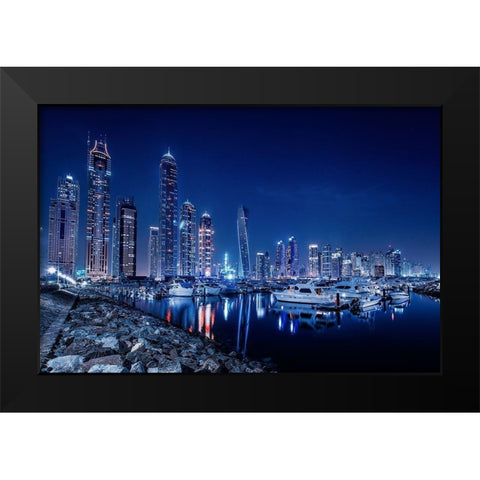 Blue Night Black Modern Wood Framed Art Print by Raof, Mohamed