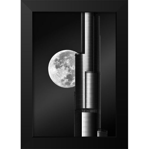 Super moon Burjkhalifa Black Modern Wood Framed Art Print by Anjum, zohaib