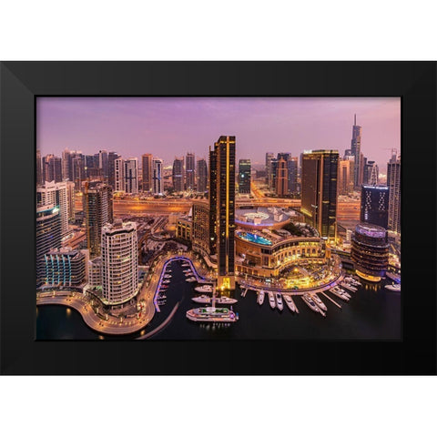 Dubai Marina Skyline Black Modern Wood Framed Art Print by Shamaa, Mohammed