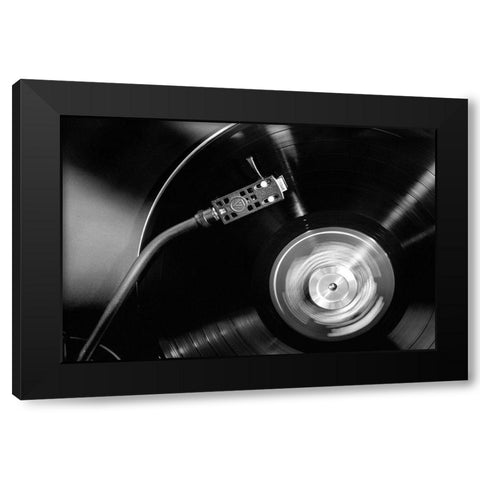 Vinyl 002 Black Modern Wood Framed Art Print with Double Matting by Artographie Studio