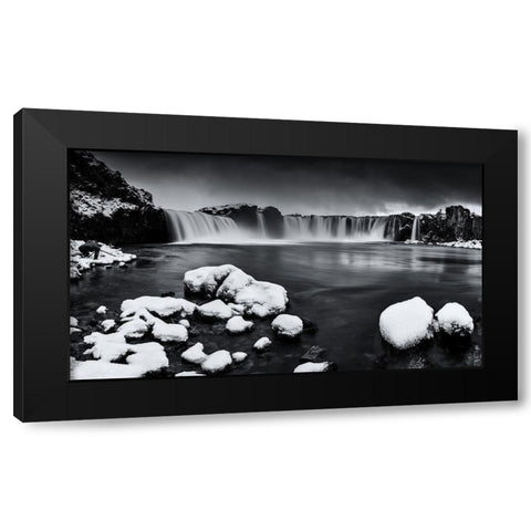 Godafoss Panorama Black Modern Wood Framed Art Print with Double Matting by Ding, Sunny