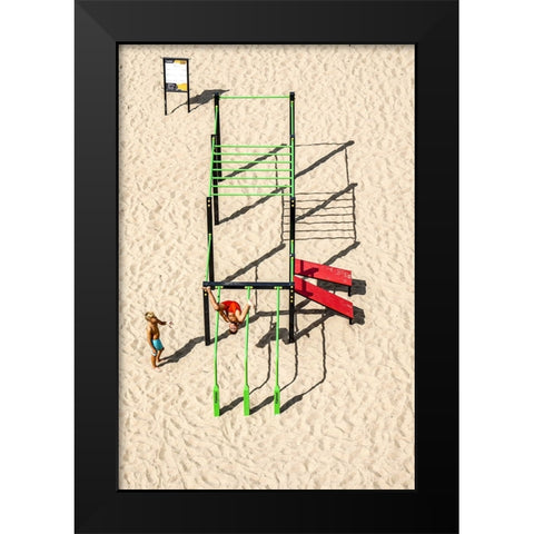 Games on the beach Black Modern Wood Framed Art Print by Ignacy, Cembrzynski