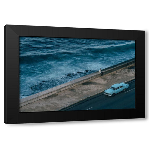 Malecon Beach Black Modern Wood Framed Art Print by Al-Nasser, Nasser