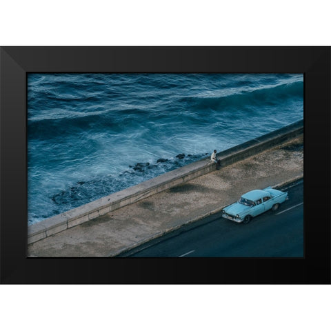 Malecon Beach Black Modern Wood Framed Art Print by Al-Nasser, Nasser