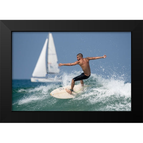 Surfer Black Modern Wood Framed Art Print by Yuval