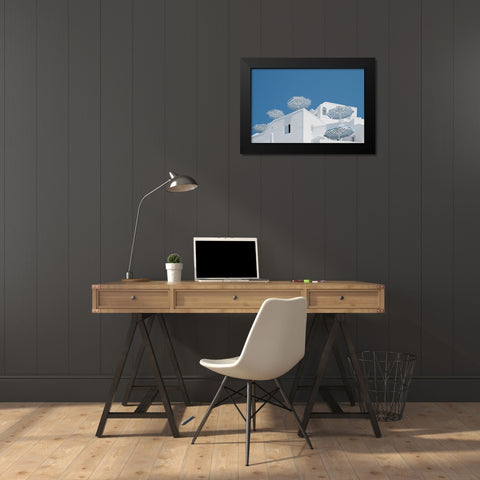 Blue and white Black Modern Wood Framed Art Print by Wride, Linda