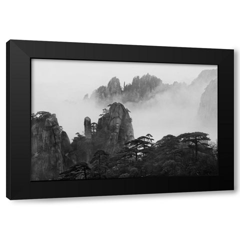 Huangshan Black Modern Wood Framed Art Print with Double Matting by Zhang, Yan