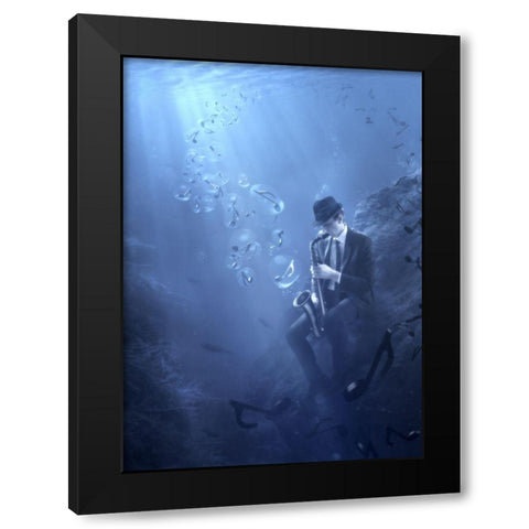 Blues Black Modern Wood Framed Art Print with Double Matting by Kiciak, Christophe