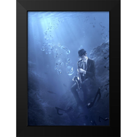 Blues Black Modern Wood Framed Art Print by Kiciak, Christophe