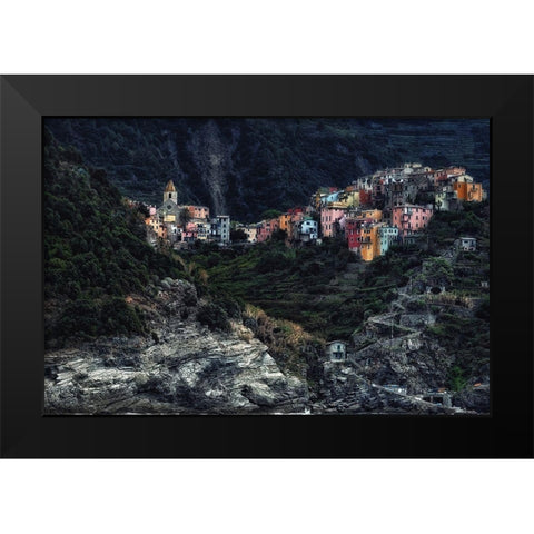 village on the rocks Black Modern Wood Framed Art Print by Flour, Piet