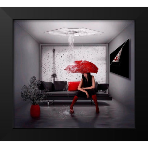 Rain in Paris Black Modern Wood Framed Art Print by Simongulashvili, Natalia