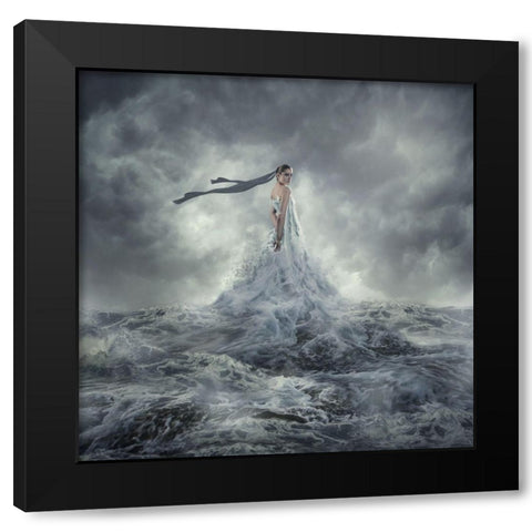 Mazu Black Modern Wood Framed Art Print with Double Matting by Hardibudi