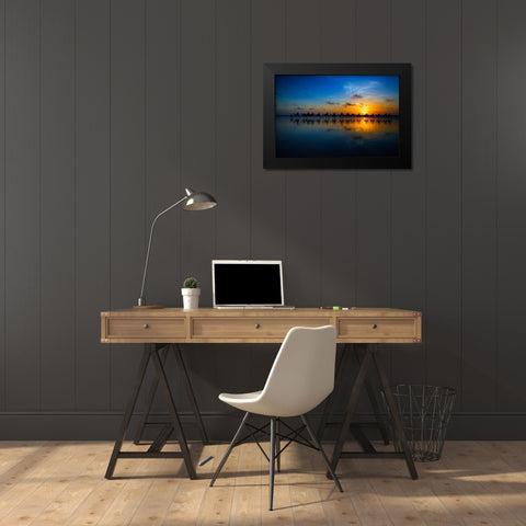 Sunset Camel Ride Black Modern Wood Framed Art Print by Wolbers, Louise