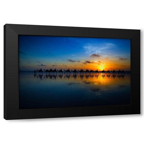 Sunset Camel Ride Black Modern Wood Framed Art Print with Double Matting by Wolbers, Louise