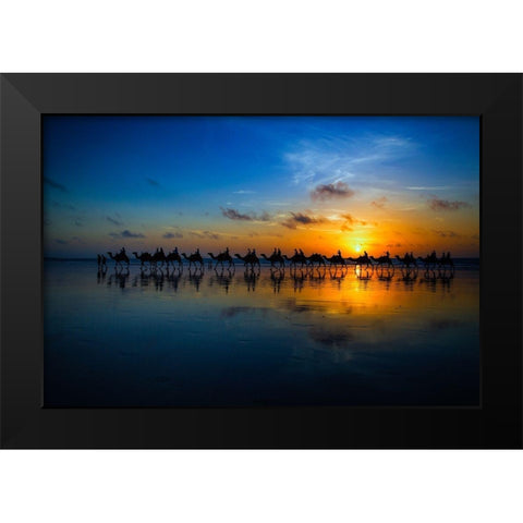 Sunset Camel Ride Black Modern Wood Framed Art Print by Wolbers, Louise