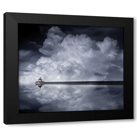 Cloud Desending Black Modern Wood Framed Art Print with Double Matting by He, Like