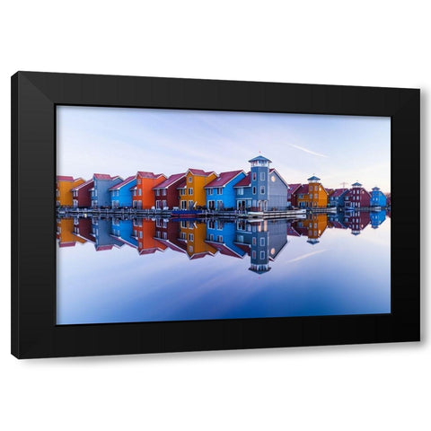 Colored homes Black Modern Wood Framed Art Print with Double Matting by Drijfhamer, Ton
