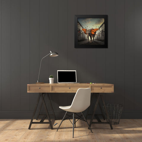 Butterphant Black Modern Wood Framed Art Print by Hardibudi