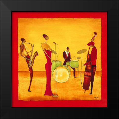 Jazz Band Black Modern Wood Framed Art Print by Ona