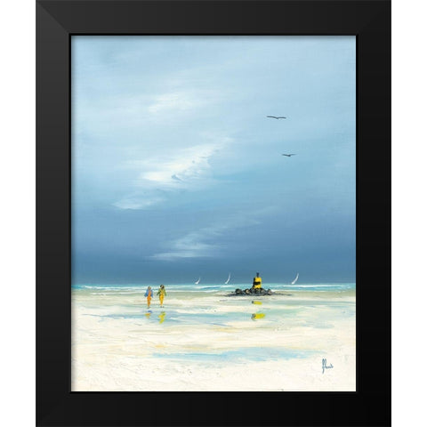 Pecheur a pied 1 Black Modern Wood Framed Art Print by Flanet, Frederic