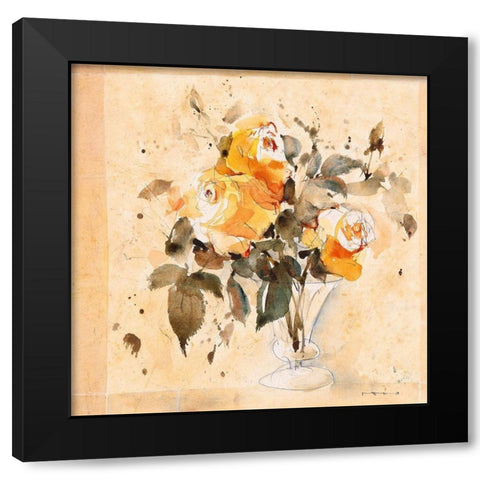 Roses III Black Modern Wood Framed Art Print by ROMO-Rolf Morschhauser