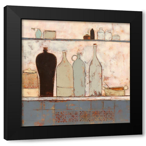 French bottles with French tiles Black Modern Wood Framed Art Print by Allen, Anji