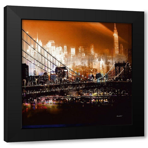 Brooklyn Bridge by Night Black Modern Wood Framed Art Print with Double Matting by Mereditt.f
